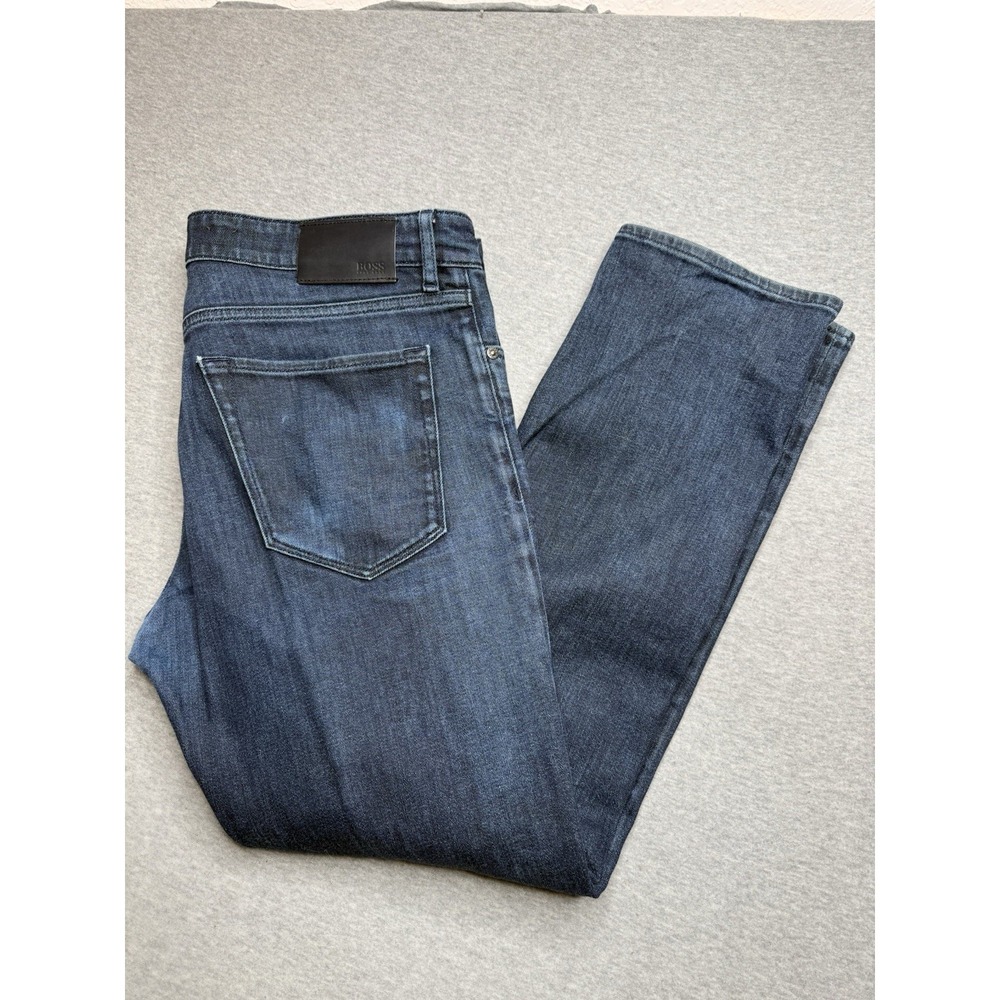 HUGO Boss Texas Jeans 36x30 Straight Denim Pants Dark Wash Stretch Premium Blue